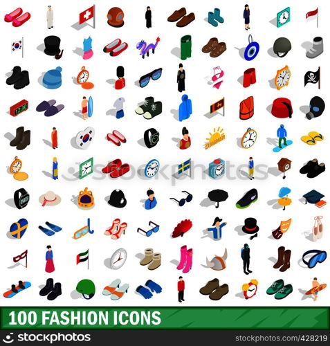 100 fashion icons set in isometric 3d style for any design vector illustration. 100 fashion icons set, isometric 3d style
