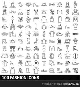 100 fashion icons set in outline style for any design vector illustration. 100 fashion icons set, outline style