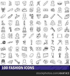 100 fashion icons set in outline style for any design vector illustration. 100 fashion icons set, outline style