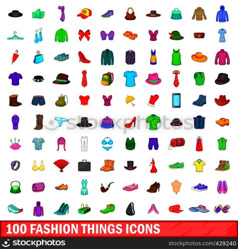 100 fashion things icons set in cartoon style for any design vector illustration. 100 fashion things icons set, cartoon style