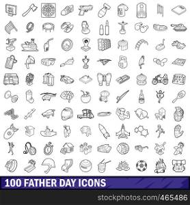 100 father day icons set in outline style for any design vector illustration. 100 father day icons set, outline style