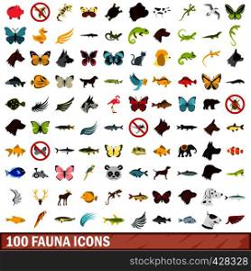 100 fauna icons set in flat style for any design vector illustration. 100 fauna icons set, flat style