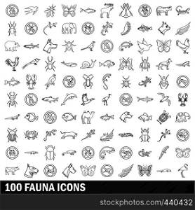 100 fauna icons set in outline style for any design vector illustration. 100 fauna icons set, outline style