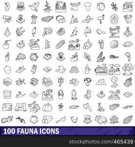 100 fauna icons set in outline style for any design vector illustration. 100 fauna icons set, outline style