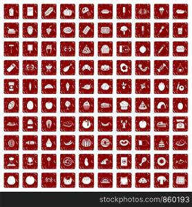 100 favorite food icons set in grunge style red color isolated on white background vector illustration. 100 favorite food icons set grunge red