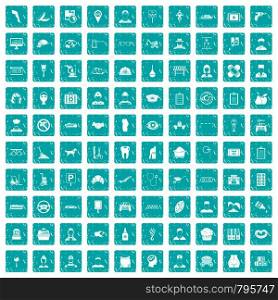 100 favorite work icons set in grunge style blue color isolated on white background vector illustration. 100 favorite work icons set grunge blue