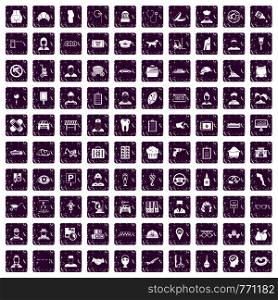 100 favorite work icons set in grunge style purple color isolated on white background vector illustration. 100 favorite work icons set grunge purple