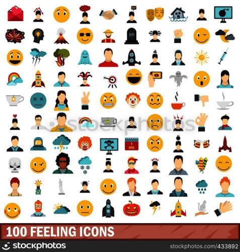 100 feeling icons set in flat style for any design vector illustration. 100 feeling icons set, flat style