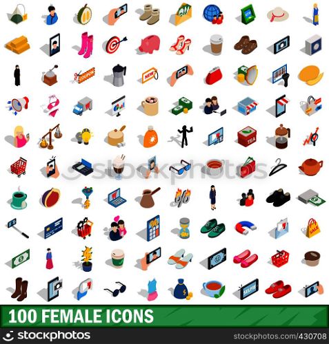 100 female icons set in isometric 3d style for any design vector illustration. 100 female icons set, isometric 3d style