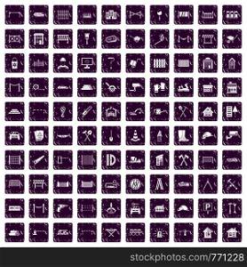 100 fence icons set in grunge style purple color isolated on white background vector illustration. 100 fence icons set grunge purple