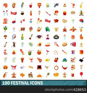 100 festival icons set in cartoon style for any design vector illustration. 100 festival icons set, cartoon style