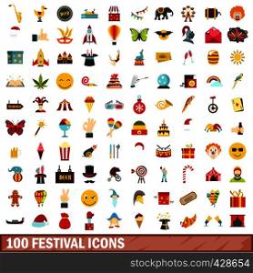 100 festival icons set in flat style for any design vector illustration. 100 festival icons set, flat style