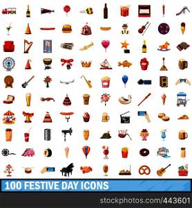 100 festive day icons set in cartoon style for any design vector illustration. 100 festive day icons set, cartoon style