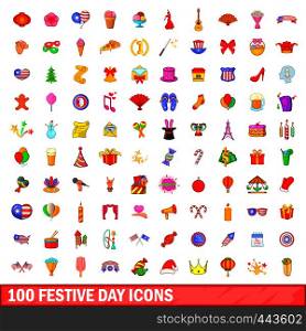 100 festive day icons set in cartoon style for any design vector illustration. 100 festive day icons set, cartoon style