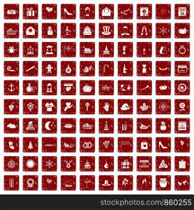 100 festive day icons set in grunge style red color isolated on white background vector illustration. 100 festive day icons set grunge red