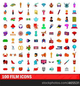 100 film icons set in cartoon style for any design illustration. 100 film icons set, cartoon style