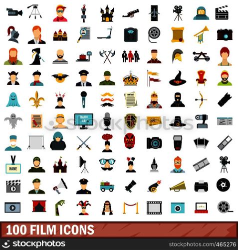 100 film icons set in flat style for any design vector illustration. 100 film icons set, flat style