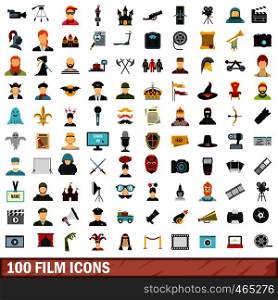 100 film icons set in flat style for any design vector illustration. 100 film icons set, flat style