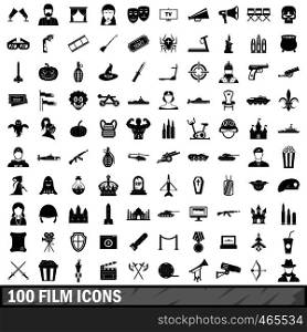 100 film icons set in simple style for any design vector illustration. 100 film icons set, simple style