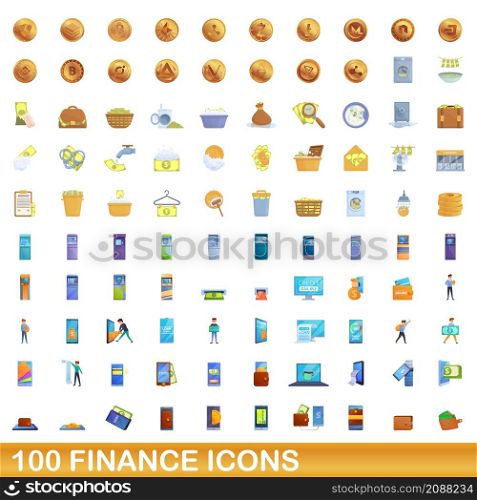 100 finance icons set. Cartoon illustration of 100 finance icons vector set isolated on white background. 100 finance icons set, cartoon style