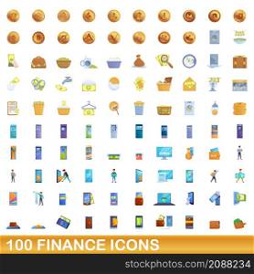 100 finance icons set. Cartoon illustration of 100 finance icons vector set isolated on white background. 100 finance icons set, cartoon style