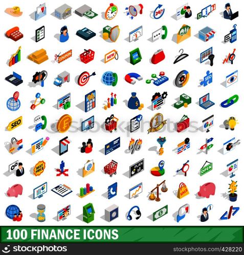 100 finance icons set in isometric 3d style for any design vector illustration. 100 finance icons set, isometric 3d style