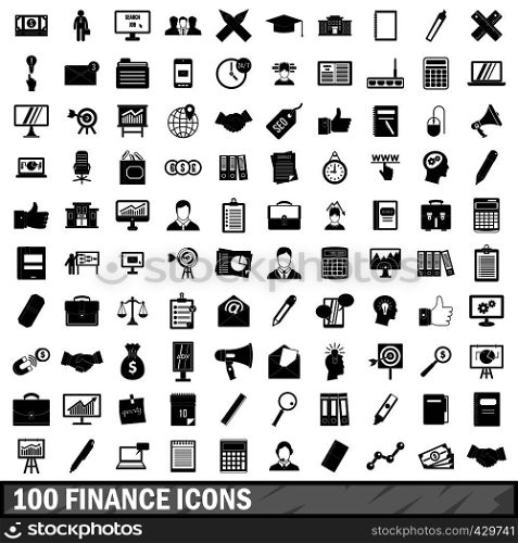 100 finance icons set in simple style for any design vector illustration. 100 finance icons set, simple style
