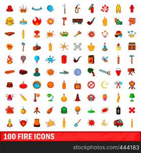 100 fire icons set in cartoon style for any design vector illustration. 100 fire icons set, cartoon style
