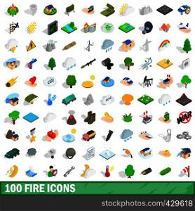 100 fire icons set in isometric 3d style for any design vector illustration. 100 fire icons set, isometric 3d style