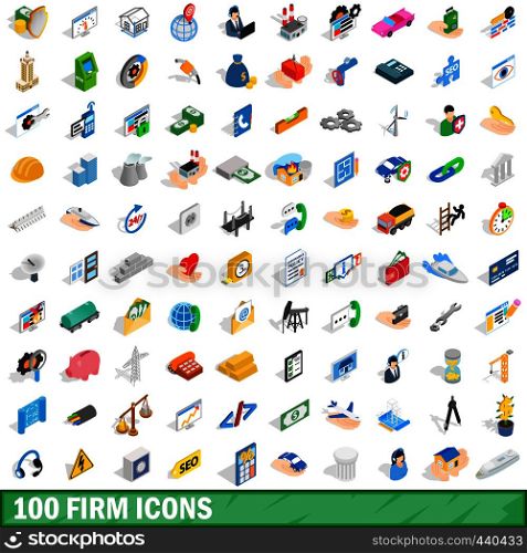 100 firm icons set in isometric 3d style for any design vector illustration. 100 firm icons set, isometric 3d style