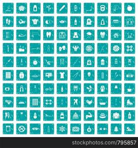 100 fit body icons set in grunge style blue color isolated on white background vector illustration. 100 fit body icons set grunge blue