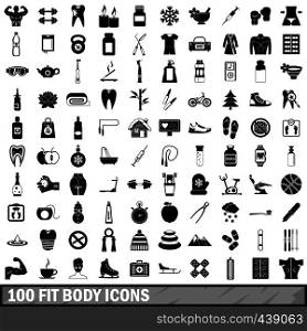 100 fit body icons set in simple style for any design vector illustration. 100 fit body icons set, simple style