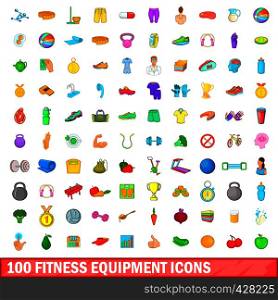100 fitness equipment icons set in cartoon style for any design vector illustration. 100 fitness equipment icons set, cartoon style