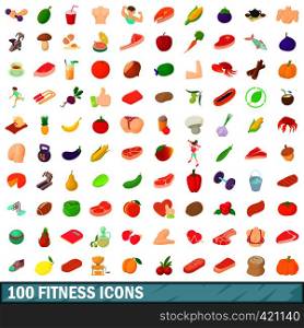 100 fitness icons set in cartoon style for any design vector illustration. 100 fitness icons set, cartoon style