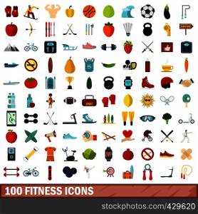 100 fitness icons set in flat style for any design vector illustration. 100 fitness icons set, flat style