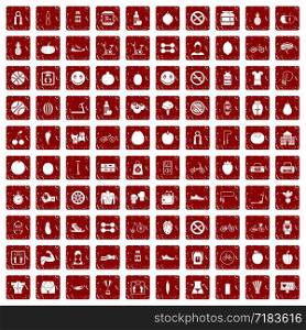 100 fitness icons set in grunge style red color isolated on white background vector illustration. 100 fitness icons set grunge red