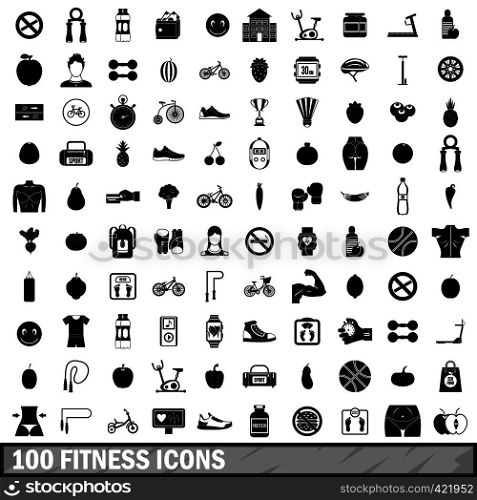 100 fitness icons set in simple style for any design vector illustration. 100 fitness icons set in simple style