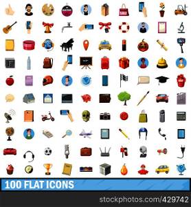 100 flat icons set in cartoon style for any design vector illustration. 100 flat icons set, cartoon style
