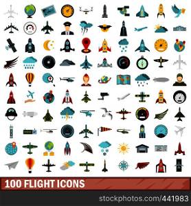 100 flight icons set in flat style for any design vector illustration. 100 flight icons set, flat style