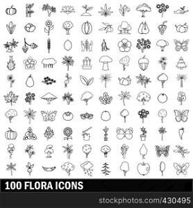 100 flora icons set in outline style for any design vector illustration. 100 flora icons set, outline style