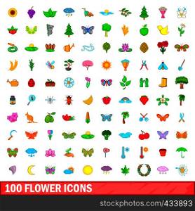 100 flower icons set in cartoon style for any design vector illustration. 100 flower icons set, cartoon style
