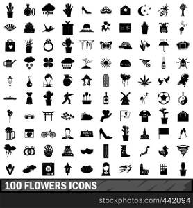 100 flowers icons set in simple style for any design vector illustration. 100 flowers icons set, simple style