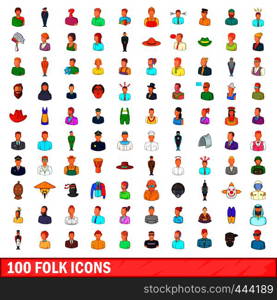 100 folk icons set in cartoon style for any design vector illustration. 100 folk icons set, cartoon style