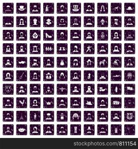 100 folk icons set in grunge style purple color isolated on white background vector illustration. 100 folk icons set grunge purple