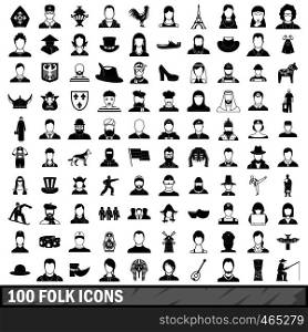 100 folk icons set in simple style for any design vector illustration. 100 folk icons set, simple style