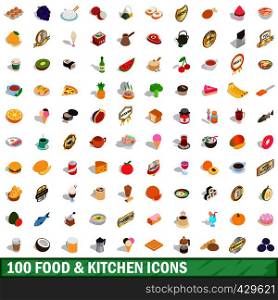 100 food and kitchen icons set in isometric 3d style for any design vector illustration. 100 food and kitchen icons set, isometric 3d style