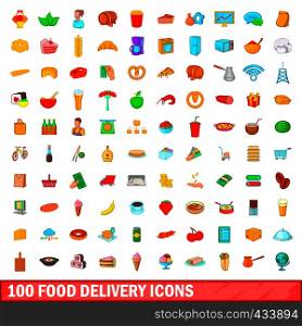 100 food delivery icons set in cartoon style for any design vector illustration. 100 food delivery icons set, cartoon style