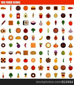 100 food icon set. Flat set of 100 food vector icons for web design. 100 food icon set, flat style