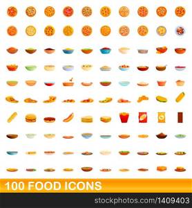 100 food icons set. Cartoon illustration of 100 food icons vector set isolated on white background. 100 food icons set, cartoon style