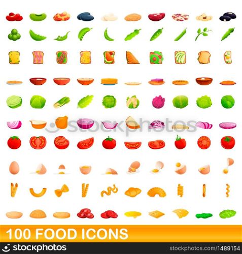 100 food icons set. Cartoon illustration of 100 food icons vector set isolated on white background. 100 food icons set, cartoon style